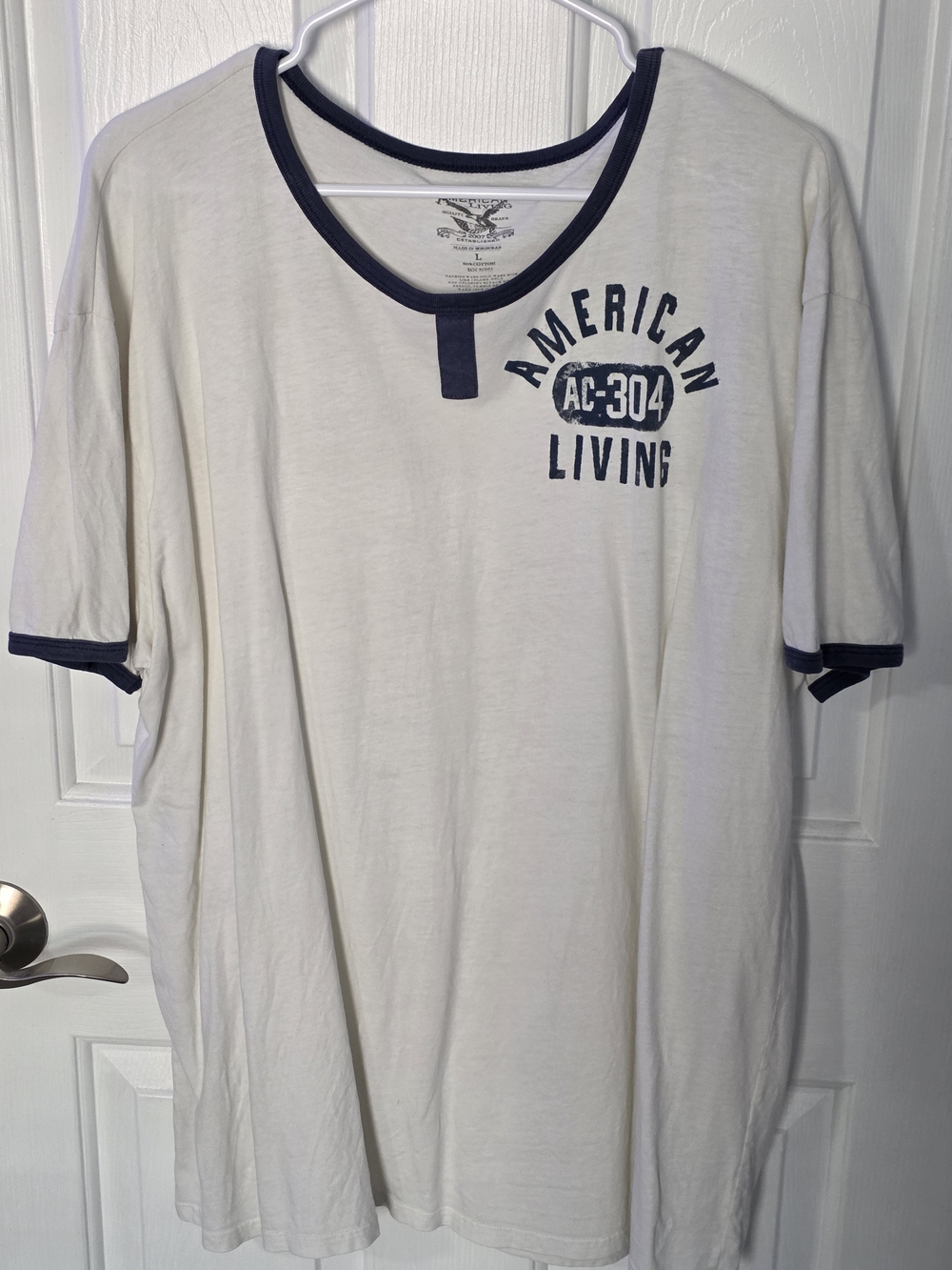 American Living White Short-Sleeve Crewneck Tee with Navy Trim